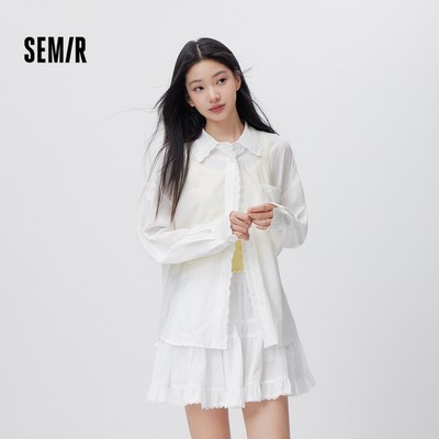 Semir Áo Sơ Mi Dài Mùa Xuân, Vải Lanh Quá Khổ với Chi Tiết Ren