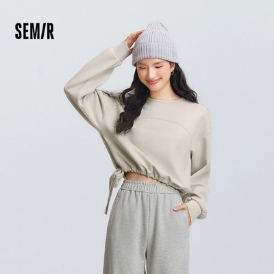 Áo thun cổ tròncrop, form rộng Semir dành cho nữ mùa xuân