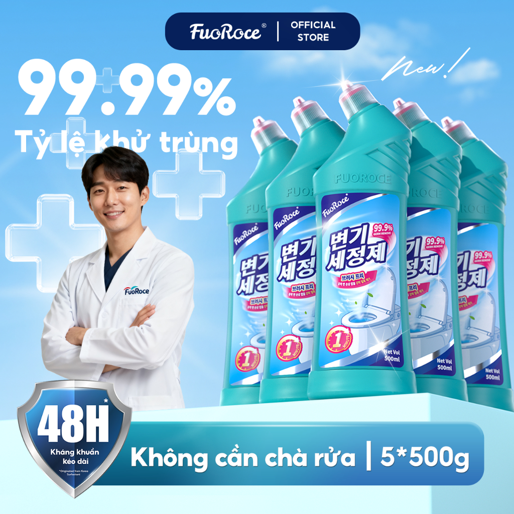 FuoRoce nâng cấp mới Nước tẩy bồn cầu Loại bỏ vết bẩn cứng đầu trong 1 phút Diệt khuẩn 99.99% Không cần chà Giúp tiết kiệm 50% thời gian làm sạch Hiệu quả ngay từ lần đầu tiên Nói lời tạm biệt với bàn chải cọ bồn cầu! Miễn phí vận chuyển to