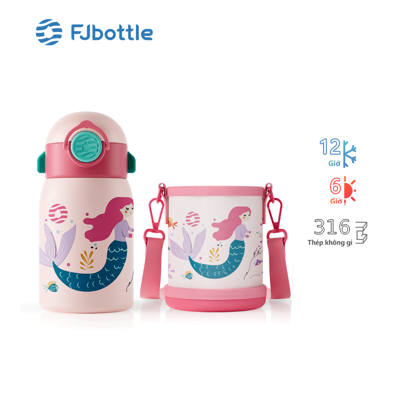 Bình Giữ Nhiệt Cho Bé FJbottle 400ml Inox 316 Có Ống Hút, Kèm Túi Vải  Không BPA Bình Nước Giữ Nhiệt
