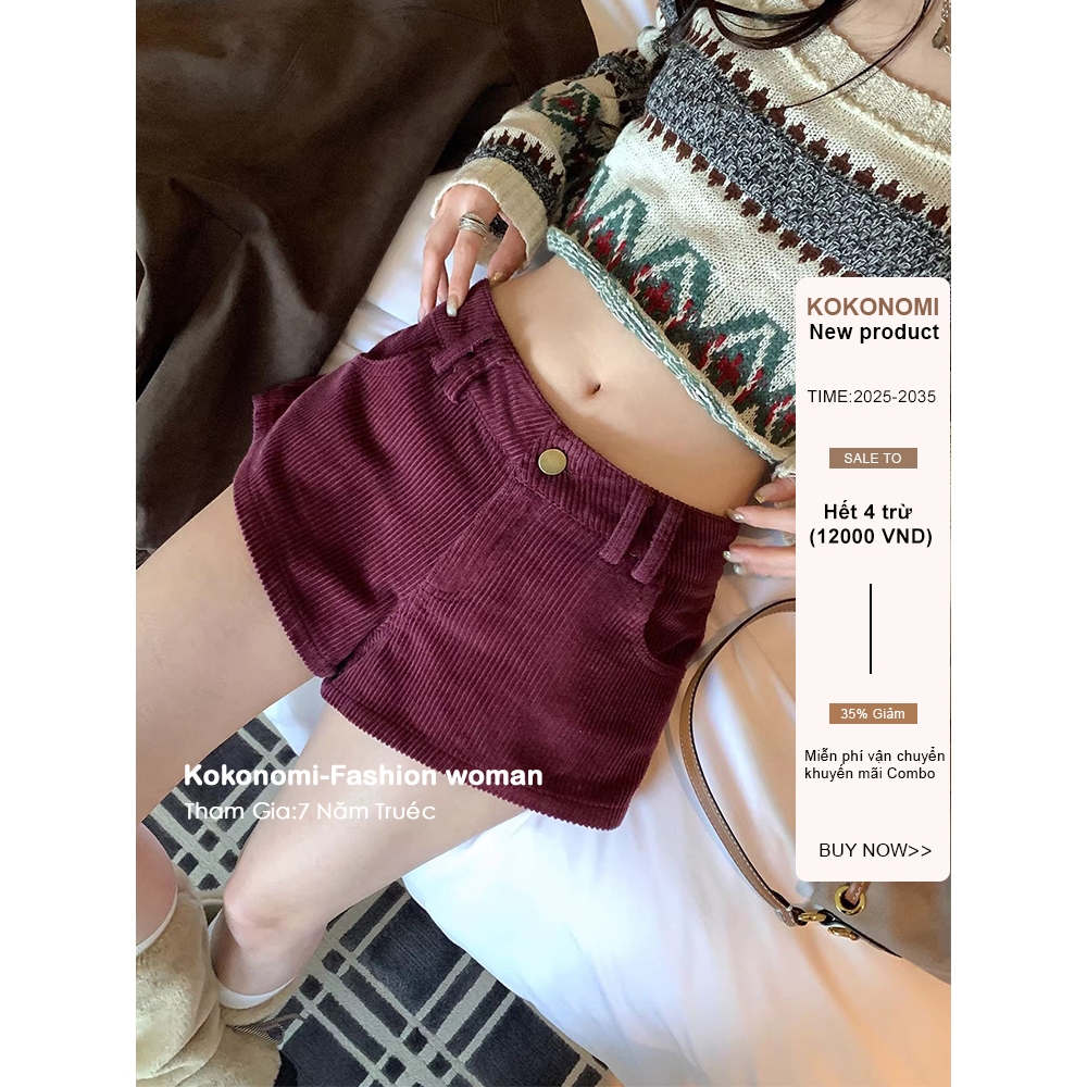 KOKONOMI Short nhung phong cách Mỹ dành cho nữ