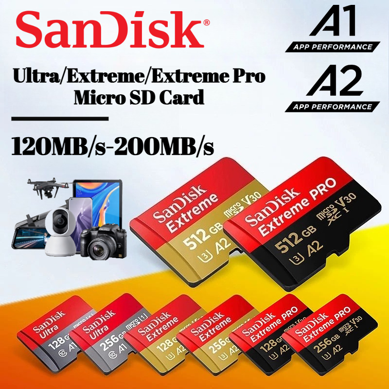 Thẻ nhớ SanDisk Ultra / Extreme / Extreme Pro microSDXC 64GB – Thẻ nhớ UHS-I 1TB có bộ chuyển đổi