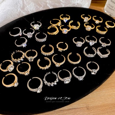 DREJEW 5 Chiếc Có Thể Xếp Chồng Kim Cương Giả Vòng Đeo Nhẫn Vàng Bạc Trang Sức Thời Trang Cho Nữ Cô Gái Mặc Hàng Ngày Đảng Phụ Kiện