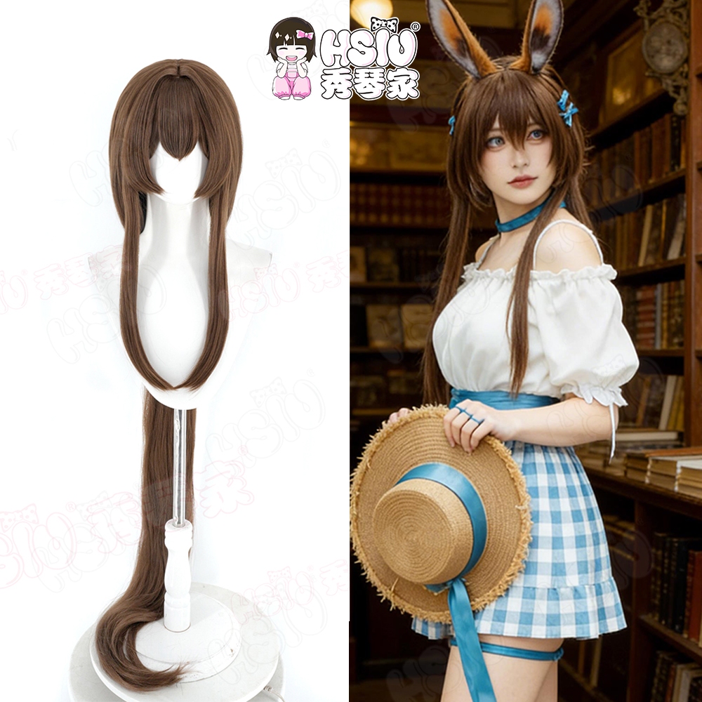 Tóc giả tổng hợp chịu nhiệt 60cm nâu cho cosplay Amiya từ game Arknights kèm mũ