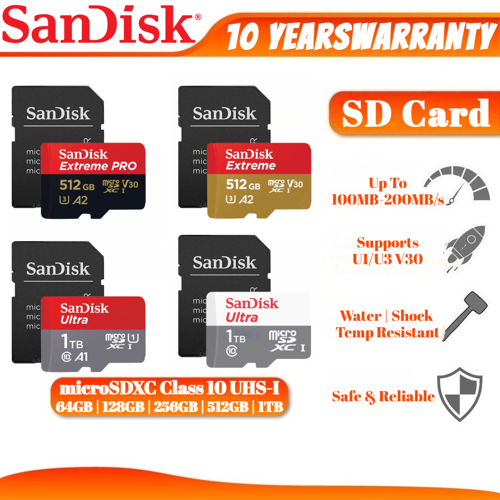 Thẻ nhớ SanDisk microSDXC 64GB – Thẻ nhớ tốc độ cao 1TB Ultra / Extreme / Extreme Pro có bộ chuyển đ