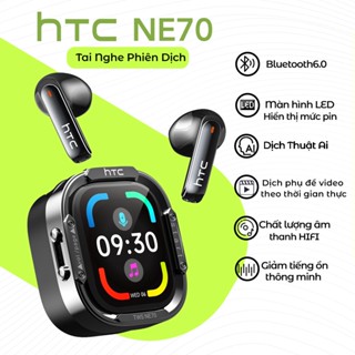 HTC NE70 Tai Nghe Phiên Dịch AI Thời Gian Thực 134 Ngôn Ngữ Với Màn Hình Cảm Ứng LED Hỗ trợ dịch phụ đề video theo thời gian thực  Bluetooth 6.0, Âm Thanh HiFi  Công Nghệ Chống Ồn Chuyên Nghiệp Tương thích với iOS/Android/PC