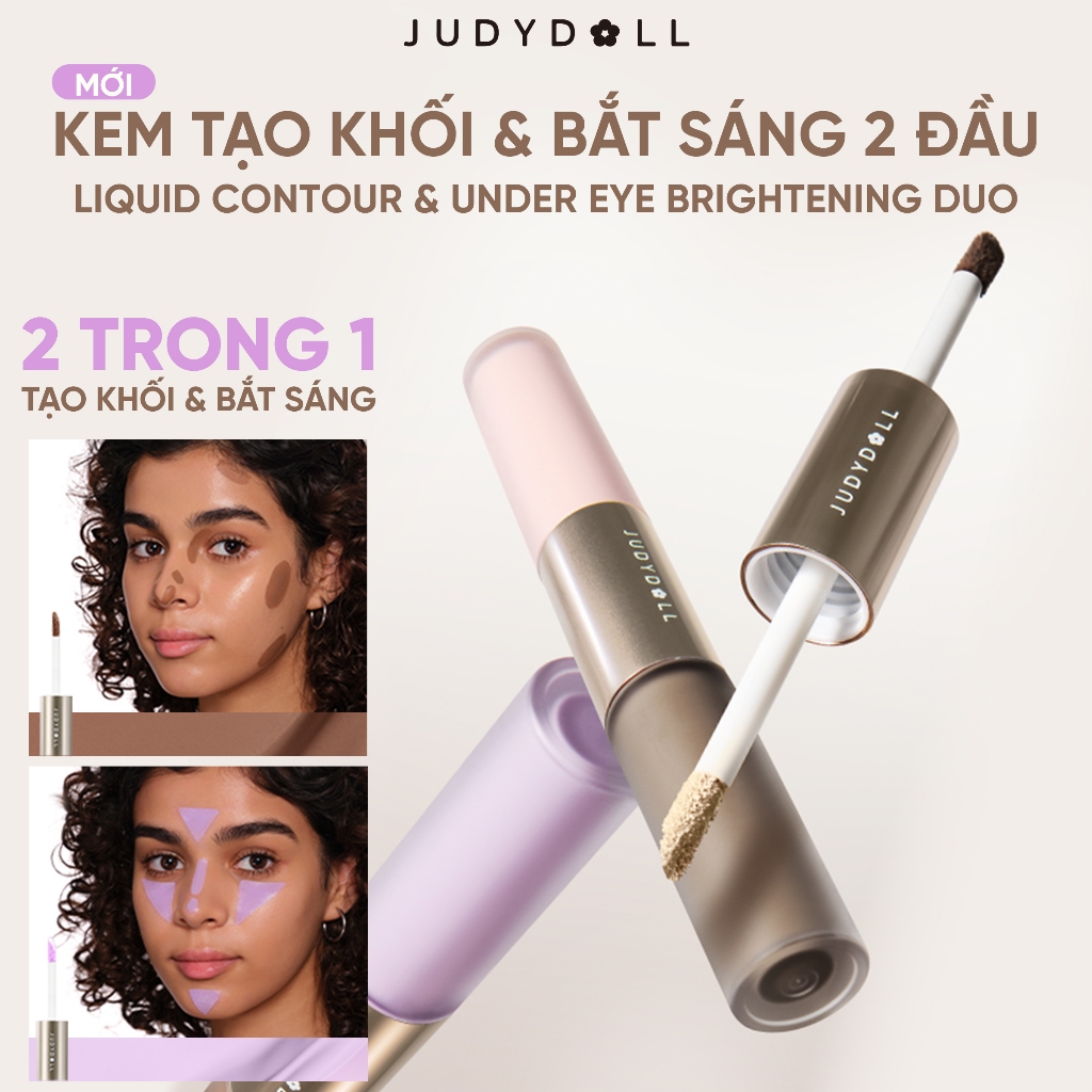 Kem Bắt Sáng & Tạo Khối 2 Đầu JUDYDOLL Liquid Highlighter & Contour Duo Lâu Trôi Dễ Tán Không vón cục Khối kem Triệt sắc 4,8g | BigBuy360 - bigbuy360.vn