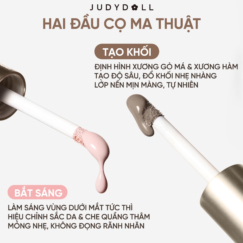Kem Bắt Sáng & Tạo Khối 2 Đầu JUDYDOLL Liquid Highlighter & Contour Duo Lâu Trôi Dễ Tán Không vón cục Khối kem Triệt sắc 4,8g | BigBuy360 - bigbuy360.vn