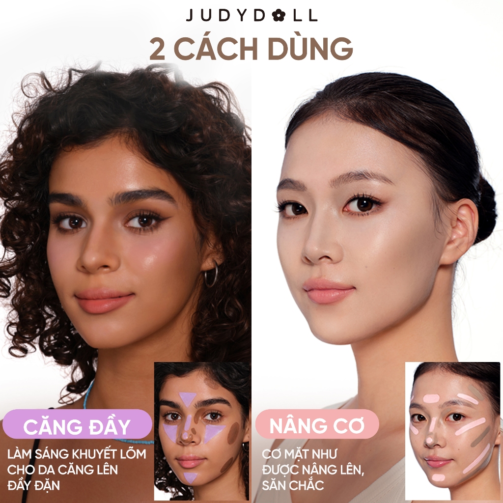 Kem Bắt Sáng & Tạo Khối 2 Đầu JUDYDOLL Liquid Highlighter & Contour Duo Lâu Trôi Dễ Tán Không vón cục Khối kem Triệt sắc 4,8g | BigBuy360 - bigbuy360.vn