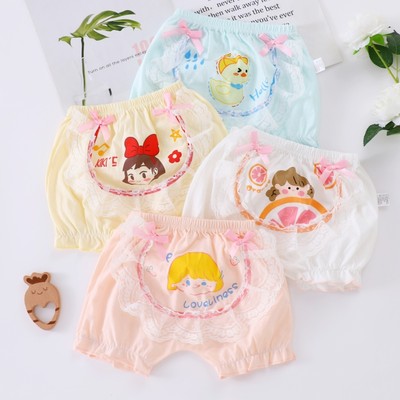 Quần lót cotton trẻ em bốn góc bé gái đồ lót in cotton boxer đồ lót ren dễ thương sơ sinh bé gái