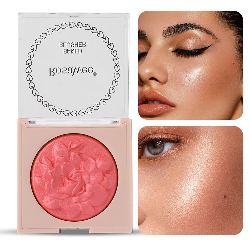 Rosawee Blush Highlight Pearlescent Baking Powder Glitter Face Bright Bright Flower Relief Blush Rou