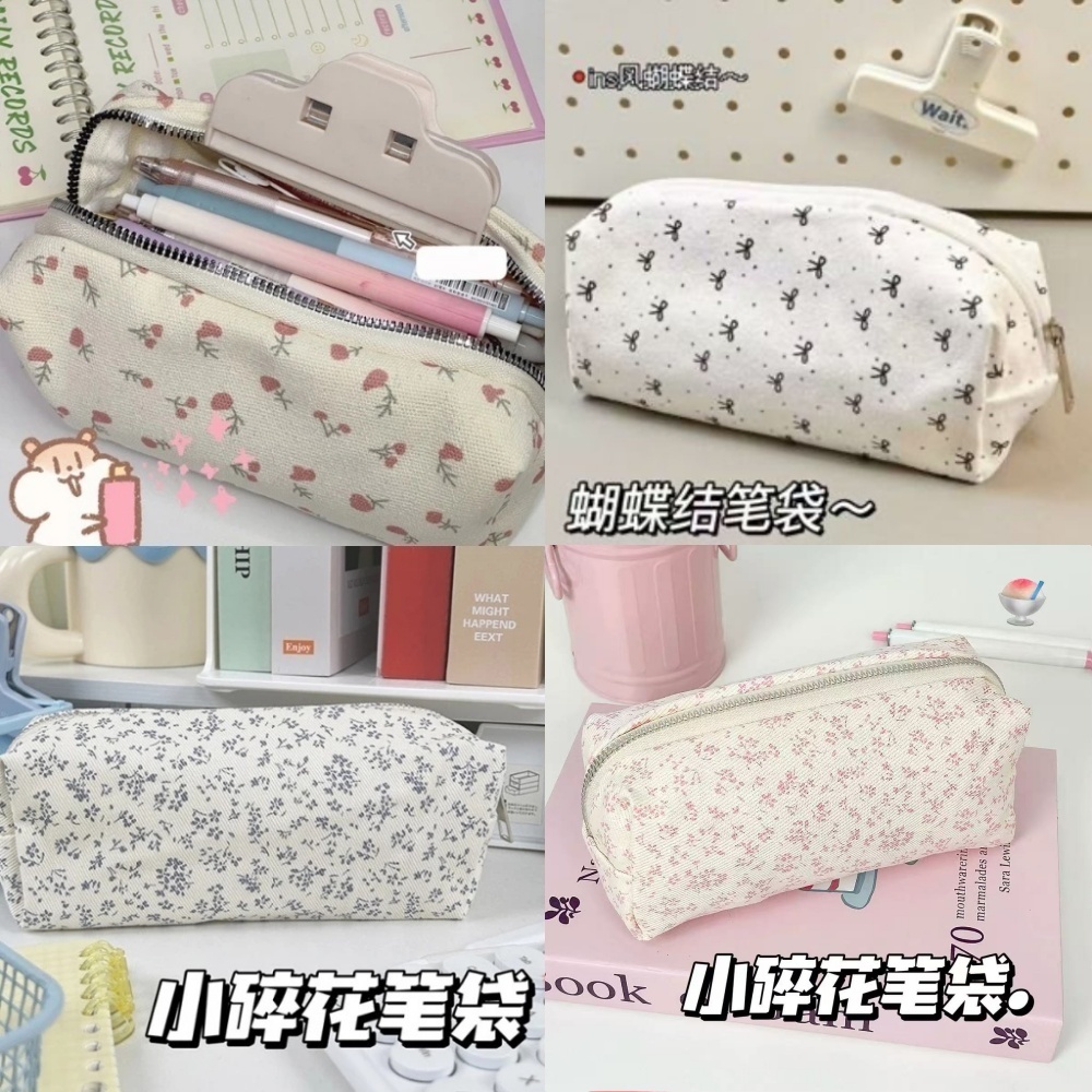 Kem Dễ Thương Hoa Vải Hộp Bút Đựng Bút Chì Cô Gái Túi Đựng Bút Dung Tích Lớn Túi Văn Phòng Phẩm INS Túi Đựng Bút Chì