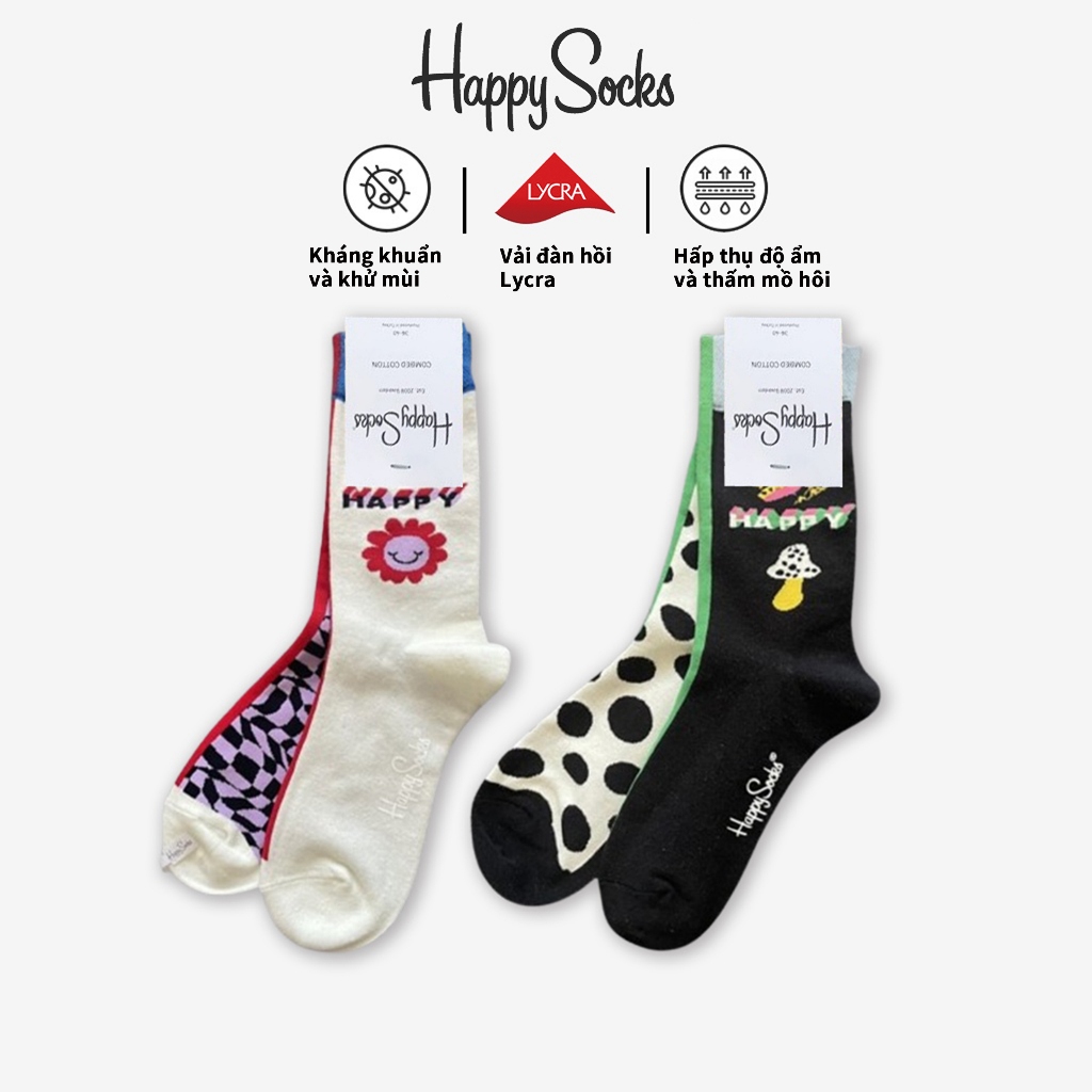 Happy Socks Tất Vớ Nữ Dễ Thương Cotton Crew Socks Nấm