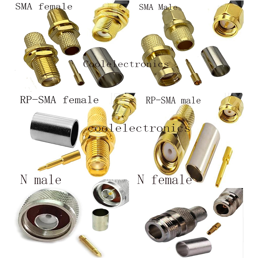 Bộ 5 Đầu Nối Uốn SMA RP-SMA Nữ / Nam N Nam / Nữ Cho RG8X RG-8X LMR240 50-4 RG59 Cáp Coax Đầu Nối Bộ 