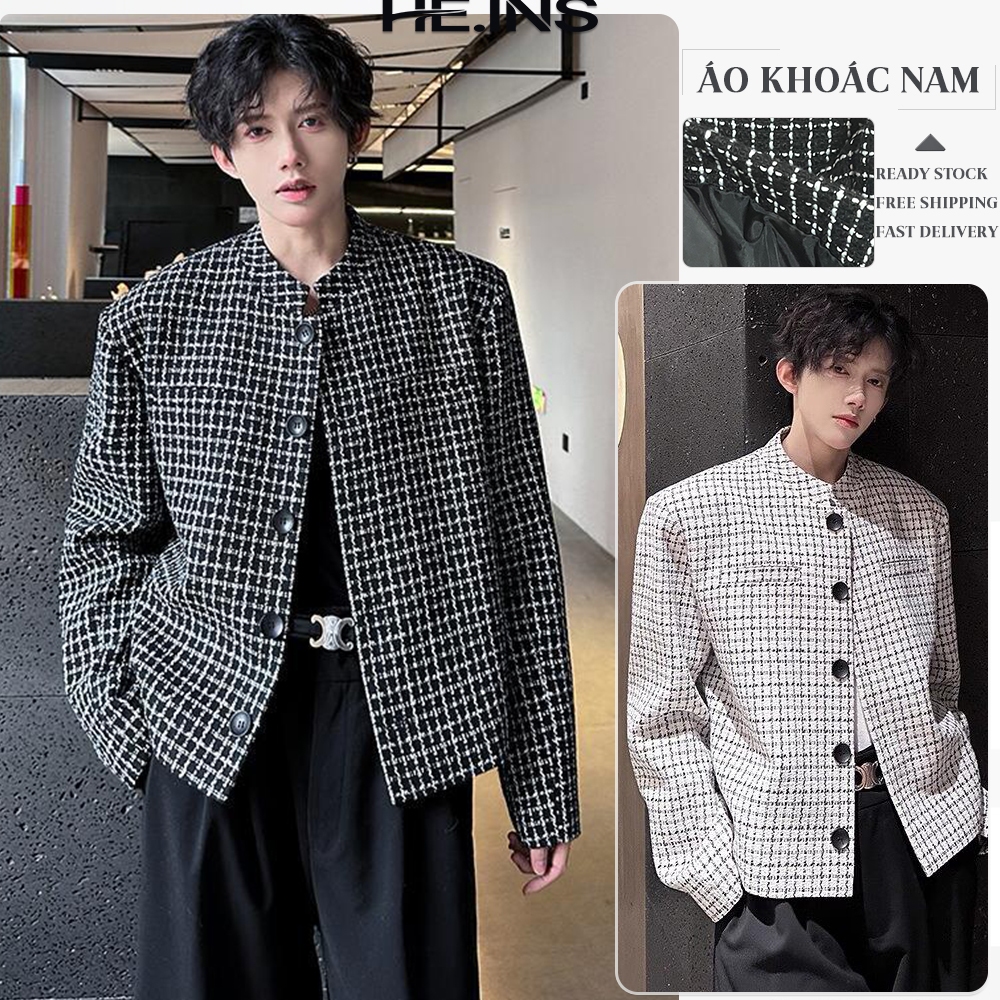 HEINS Áo Khoác Nam Dạ Tweed Tuyến Cổ Tròn Cài Khuy Phong Cách Trẻ Trung Sang Trọng Áo khoác cardigan