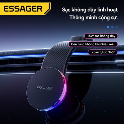 Giá đỡ ô tô sạc không dây từ tính Essager 15W Đế dính chắc 360° Điều chỉnh góc