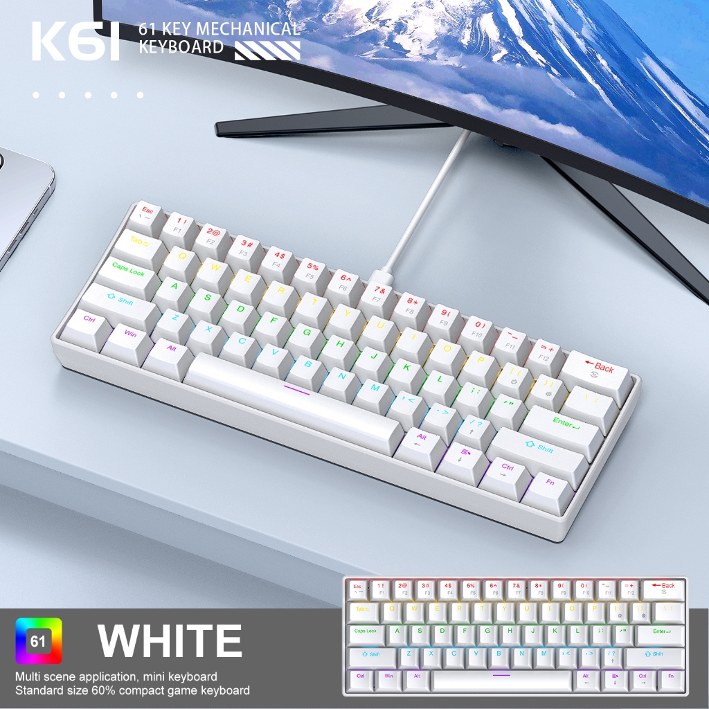 Bàn phím cơ Mini có dây di động 60% Bàn phím Mini APAYADO K61 có dây 61 phím Phantom RGB Đen Trắng Đ
