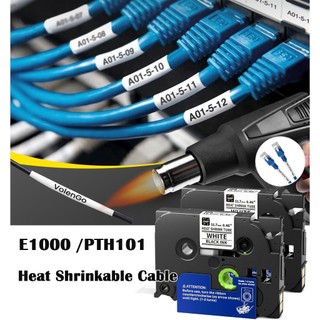 Băng nhãn co nhiệt cho máy tạo nhãn E1000 - 6 / 9 / 12mm Đen trên băng ống trắng