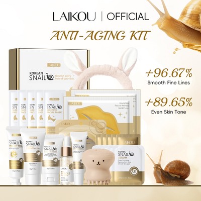 LAIKOU Snail Mucin Anti-Aging & Repair Set - Làm sạch sâu, dưỡng ẩm, làm sáng da với tinh chất ốc sên, kem, kem mắt, mặt nạ lột & chăm sóc da toàn diện Quà tặng ngày lễ tình nhân