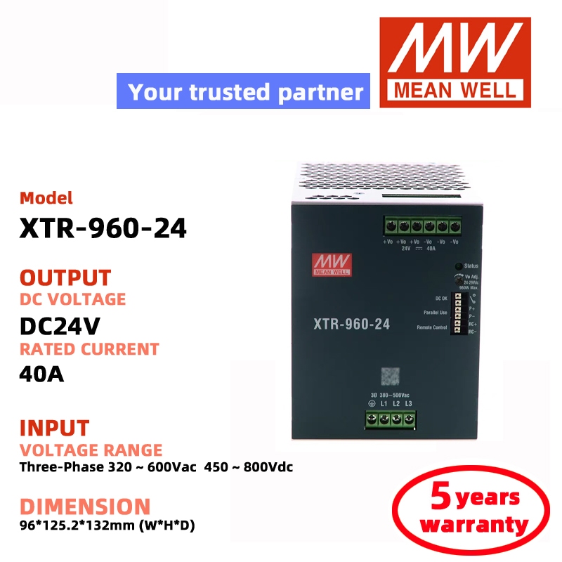 MEAN WELL XTR-960-24 XTR-960-48 XTR-960-36 3 pha 320 ~ 600VAC Chuyển mạch Nguồn điện Meanwell DC