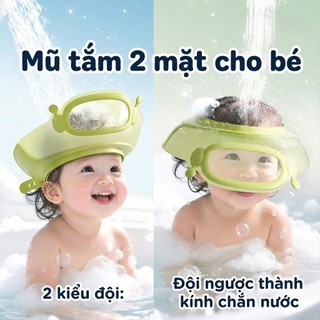 Mũ Gội Đầu Silicon Chắn Nước Vào Tai Và Mắt Cho Bé, Nón Tắm Điều Chỉnh 0-15 Tuổi, Đeo Được 2 Mặt