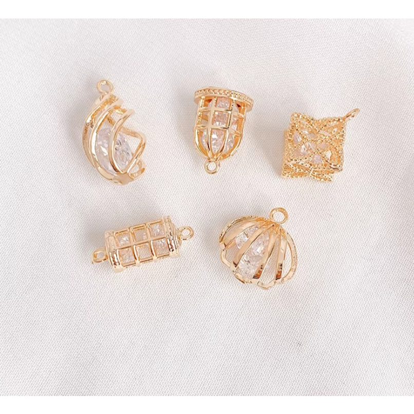 Mặt dây chuyền 14K Water Drop Birdcage Nội thất Zircon diy