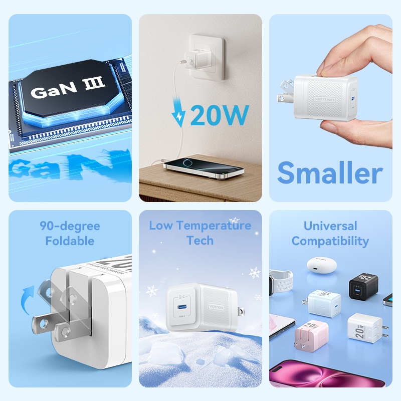[VHL] Cốc sạc nhanh 20W-US đen 20W PD GaN Tech