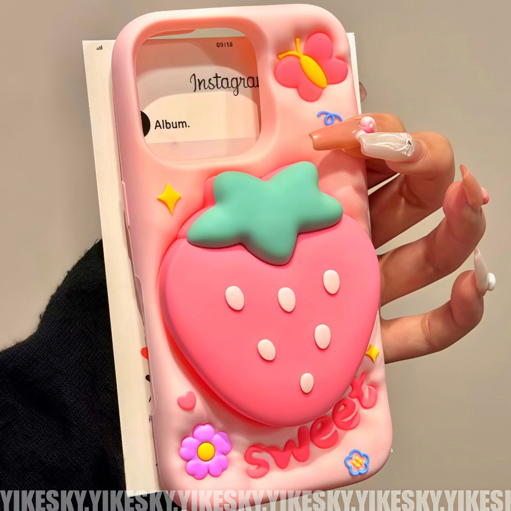Ốp lưng Dâu tây Stand Strawberry Fun Protection Cove Tương Thích Cho  IPhone 17/16/15/14/13
