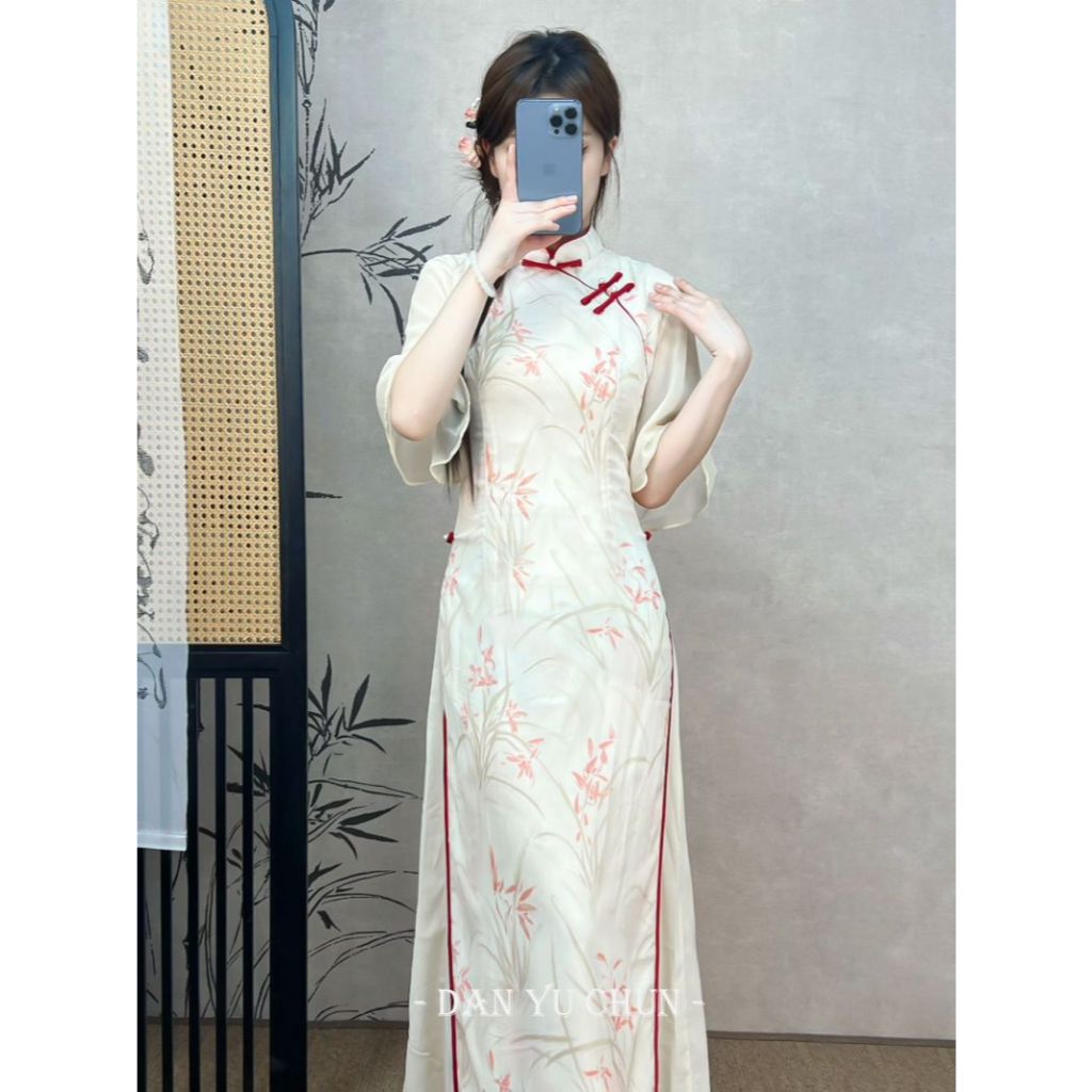 Đầm dài Aodai Sườn xám mỏng phong cách Trung Quốc cho bé gái
