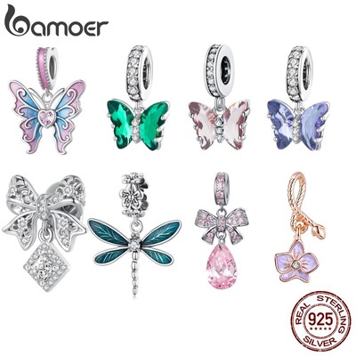 Bamoer Bạc 925 Mặt Dây Chuyền Đầy Màu Sắc Bướm Và Chuồn Chuồn Ngộ nghĩnh DIY Quà Tặng Phụ Kiện Thời Trang Phù Hợp Với wth Vòng Tay