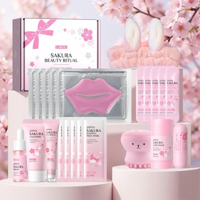 LAIKOU Japan Sakura Glowing Beauty Kit - Tăng cường bức xạ, dưỡng ẩm sâu, chống lão hóa cho bé gái Quà tặng sinh nhật cho phụ nữ Ngày lễ tình nhân