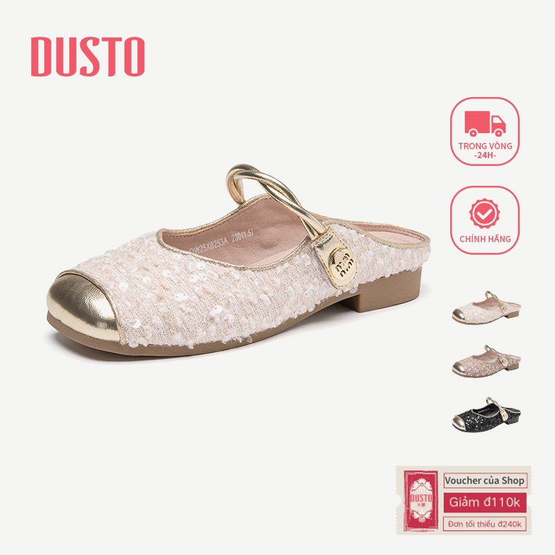 DUSTO Mary Jane Dép Dép Dép Đính Kim Sa Lấp Lánh Dép Nửa Tinh Tế Phong Cách Mới DW25X0253A
