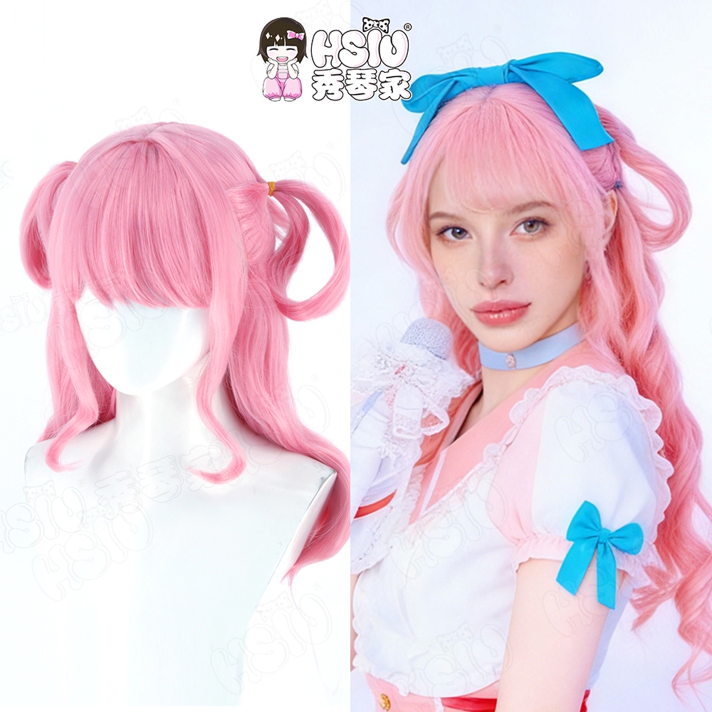 Tóc giả cosplay Maruyama Aya 70cm màu hồng chịu nhiệt, kèm mũ tóc giả Bang Dream