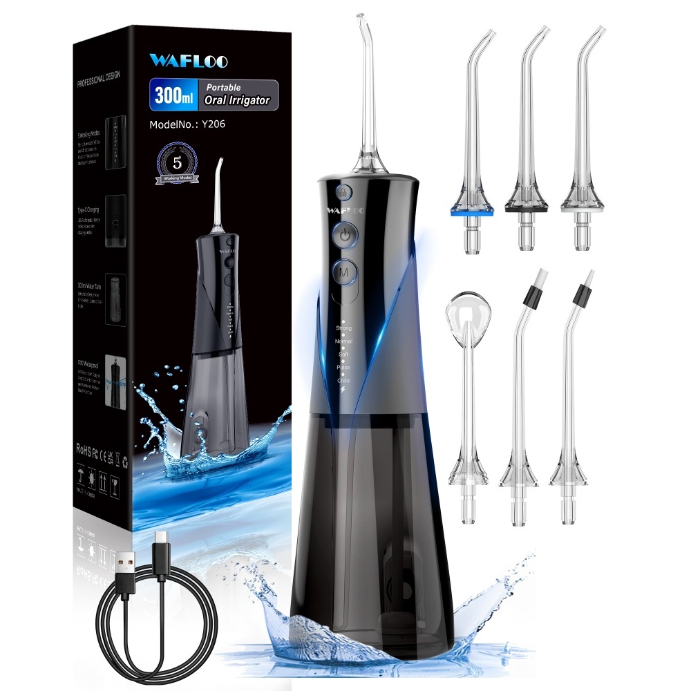 【COD Giao hàng 24giờ】Máy Tăm Nước Cầm Tay Oral Irrigator WAFLOO Y206 300ML cầm tay không dây IPX7 Làm sạch răng không thấm nước Chọn nẹp nha khoa Người dùng Hàng Chính Hãng HOT máy tưới răng để làm sạch răng, chỉnh nha, nẹp chăm sóc nha khoa Water Flosser