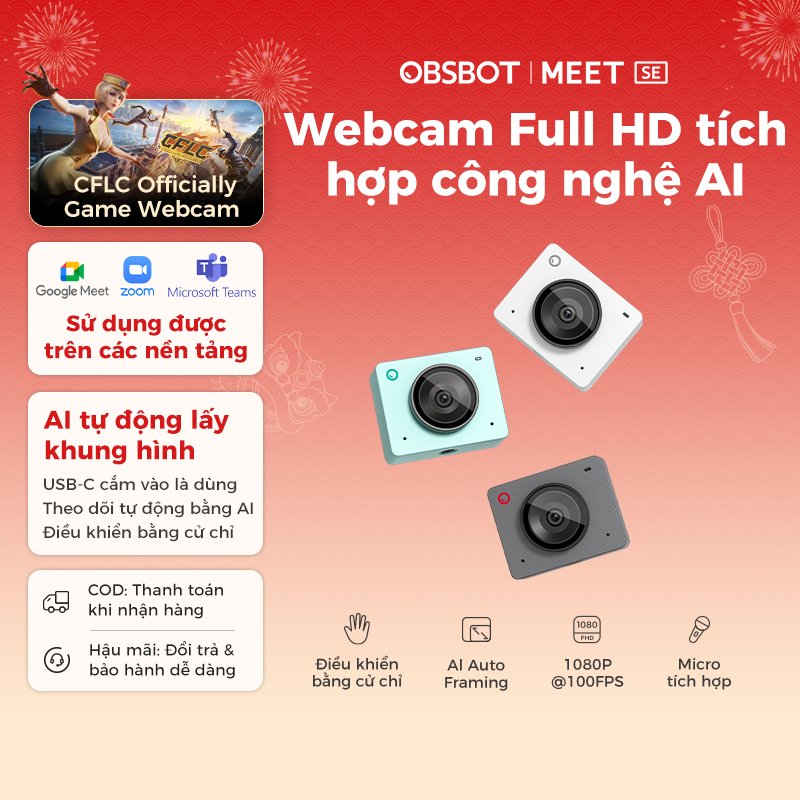 [BẢO HÀNH 1 ĐỔI 1] Camera AI OBSBOT Meet SE 1080P 100FPS Full HD Cho PC, Webcam, Laptop Livestream, 