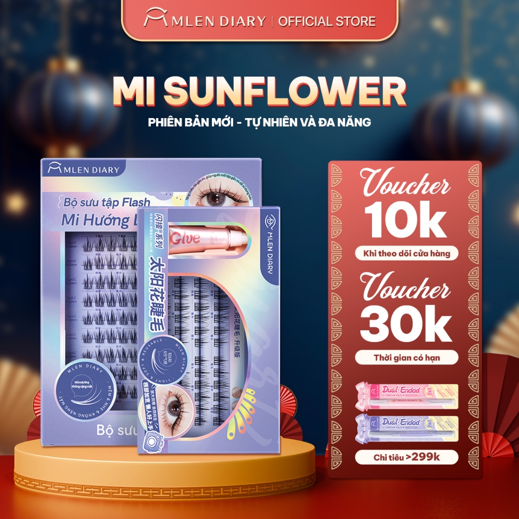 Mlen Diary SUNFLOWER Mi giả hoa hướng dương Tự Nhiên Mềm Mại Tái Sử C cong Lông mi giả tự nhiên cho 