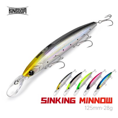 Kingdom Mồi Câu Cá Chìm Minnow 125mm 28g - Wobbler ABS Phù hợp Nước Mặn và Lặn Sâu