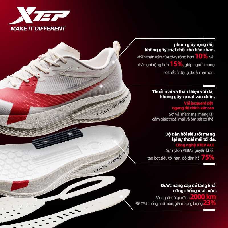 【XTEP】2000KM 5.0 PRO | Giày chạy bộ tập luyện siêu việt Đế giữa ACE-Foam Super Training Running Shoe | BigBuy360 - bigbuy360.vn