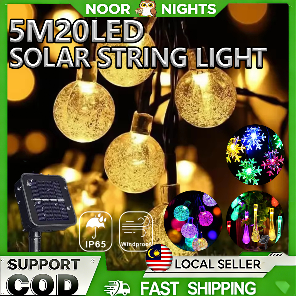 [Stok Baru] Đèn dây cổ tích năng lượng mặt trời 5M20LED Chống nước IP65 Lampu Hiasan Năng lượng mặt 