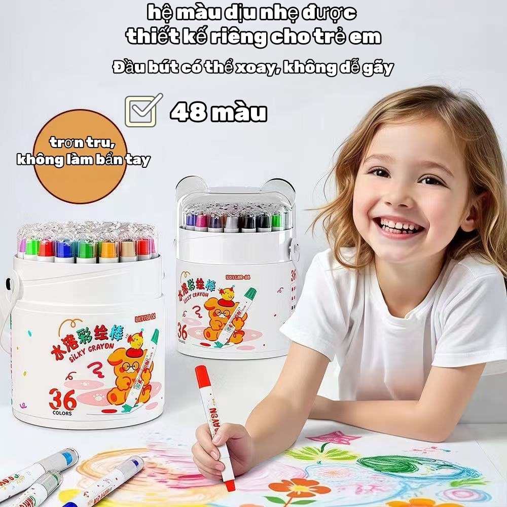 Hộp bút màu sáp lụa Silky Crayon, sáp màu sơn dầu dễ dàng lau chùi cho bé thỏa sức sáng tạo, phù hợp cho bé từ 3 tuổi