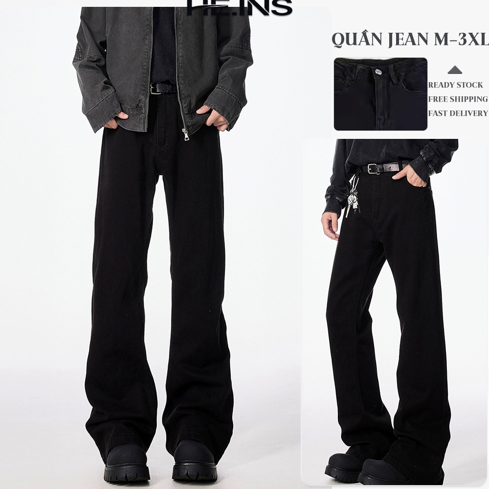 HEINS Quần Bò Jean Nam ống suông đứng cao cấp, Quần Nam ống rộng Màu đen Be Tôn Dáng Form Unisex, qu