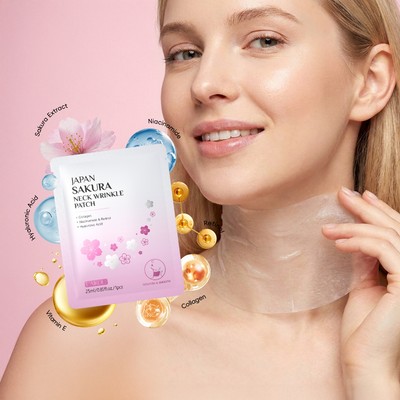 Miếng dán nếp nhăn cổ Sakura LAIKOU Nhật Bản - Da mịn màng và dưỡng ẩm rõ ràng với Collagen, Niacinamide & Hyaluronic Acid