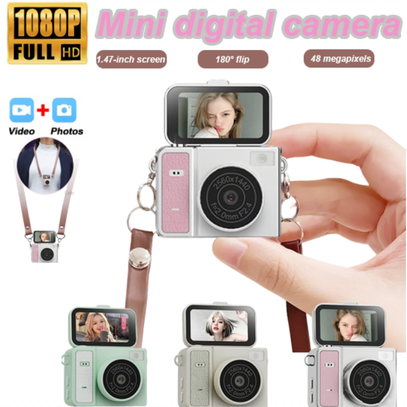 Camera Thumb HD 1080P Mini Di Động Với Đèn Flash Màn Hình 180° Màn hình lật Cam Máy ghi ảnh du lịch 