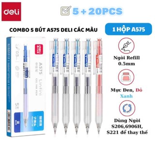 Combo Hộp 5 Bút A575/Deli Mực Gel 0.5mm Ngòi Refill/ST Ruột Bút Thay Thế Các Loại