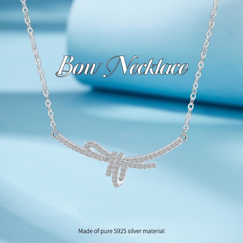 Mặt dây chuyền nơ ruy băng thiết kế bằng bạc S925 vòng cổ xương đòn s925