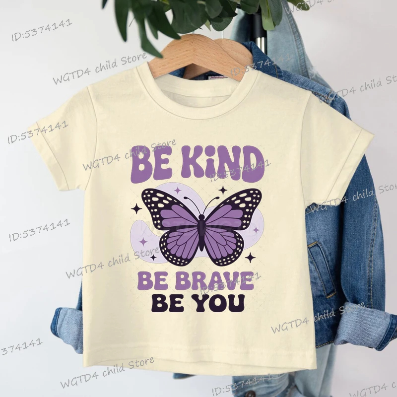 Quần Áo Trẻ Em Be Kind Be Brave Be You Áo Thun Trẻ Em Retro Bé Gái Trích Dẫn Đồ Họa Tee Bướm Người Y
