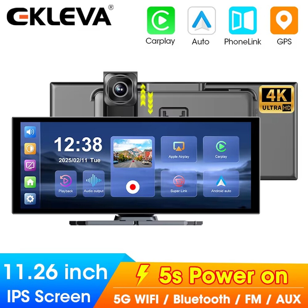 EKLEVA 11.26 inch 4K DVR ô tô không dây Carplay Android Tự động điều hướng Dashcam BT5.0 Bảng điều k