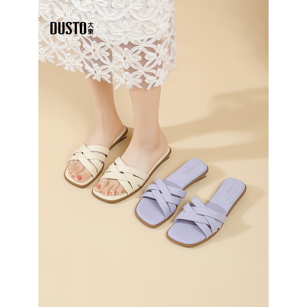 DUSTO Dép Đế Bằng Nữ Đế Mềm Dây Đeo Chéo Cảm Giác Cao Cấp Thời Trang Mặc Ngoài 60317 DW25X0063A
