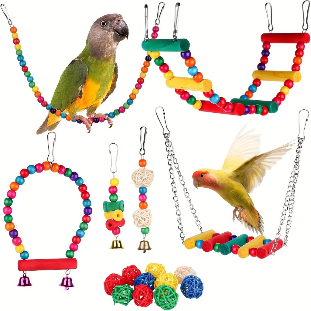 Bộ đồ chơi chim cưng, Thang gỗ Vẹt Lovebird, Xích đu, Cầu thang, Khung leo núi