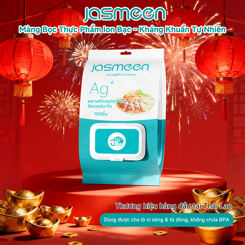 Màng Bọc Thực Phẩm Ion Bạc JASMEEN - Kháng Khuẩn, An Toàn Tuyệt Đối Cho Lò Vi Sóng & Tủ Đông - Cuộn 